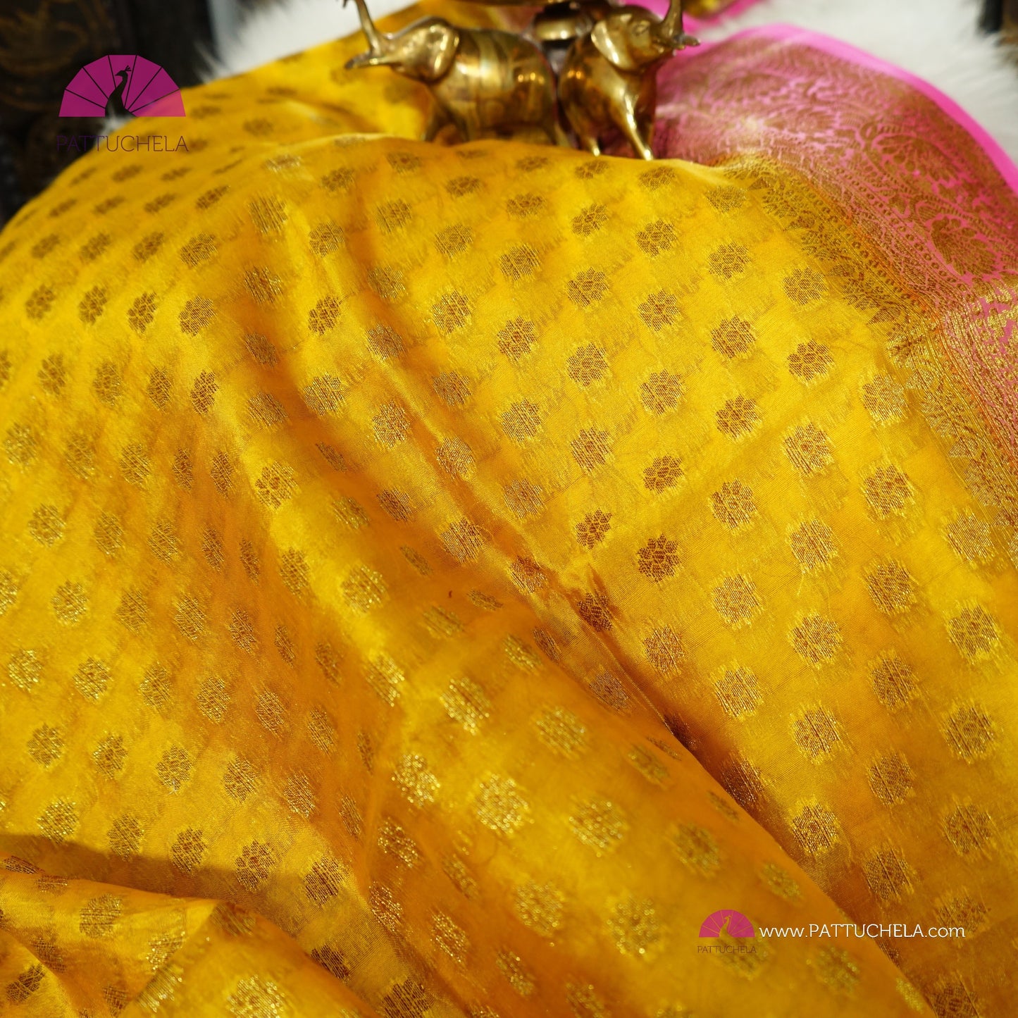 Gorgeous Banarasi Soft Silk Saree in Yellow and Pink