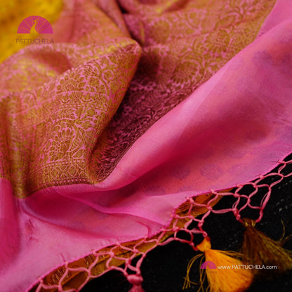 Gorgeous Banarasi Soft Silk Saree in Yellow and Pink