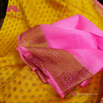 Gorgeous Banarasi Soft Silk Saree in Yellow and Pink