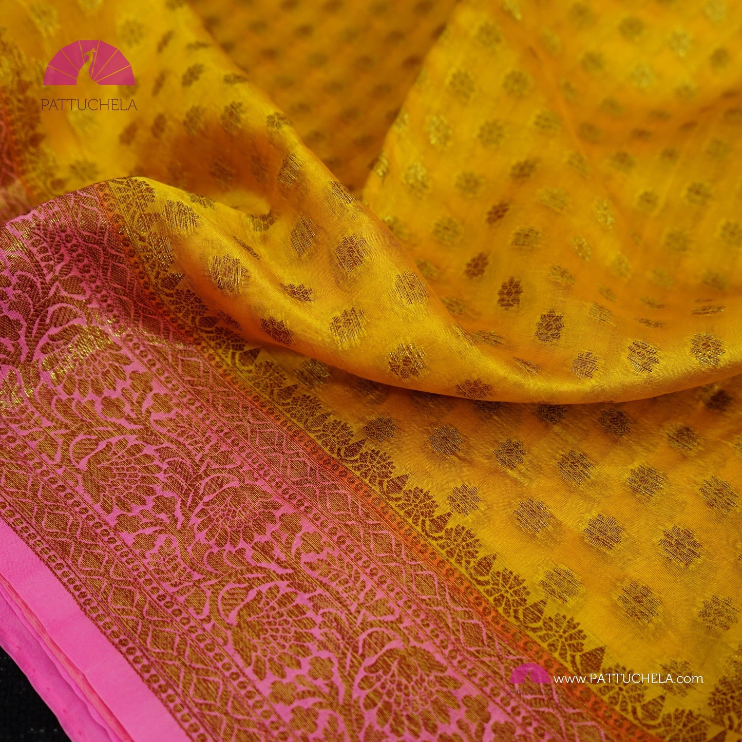 Gorgeous Banarasi Soft Silk Saree in Yellow and Pink