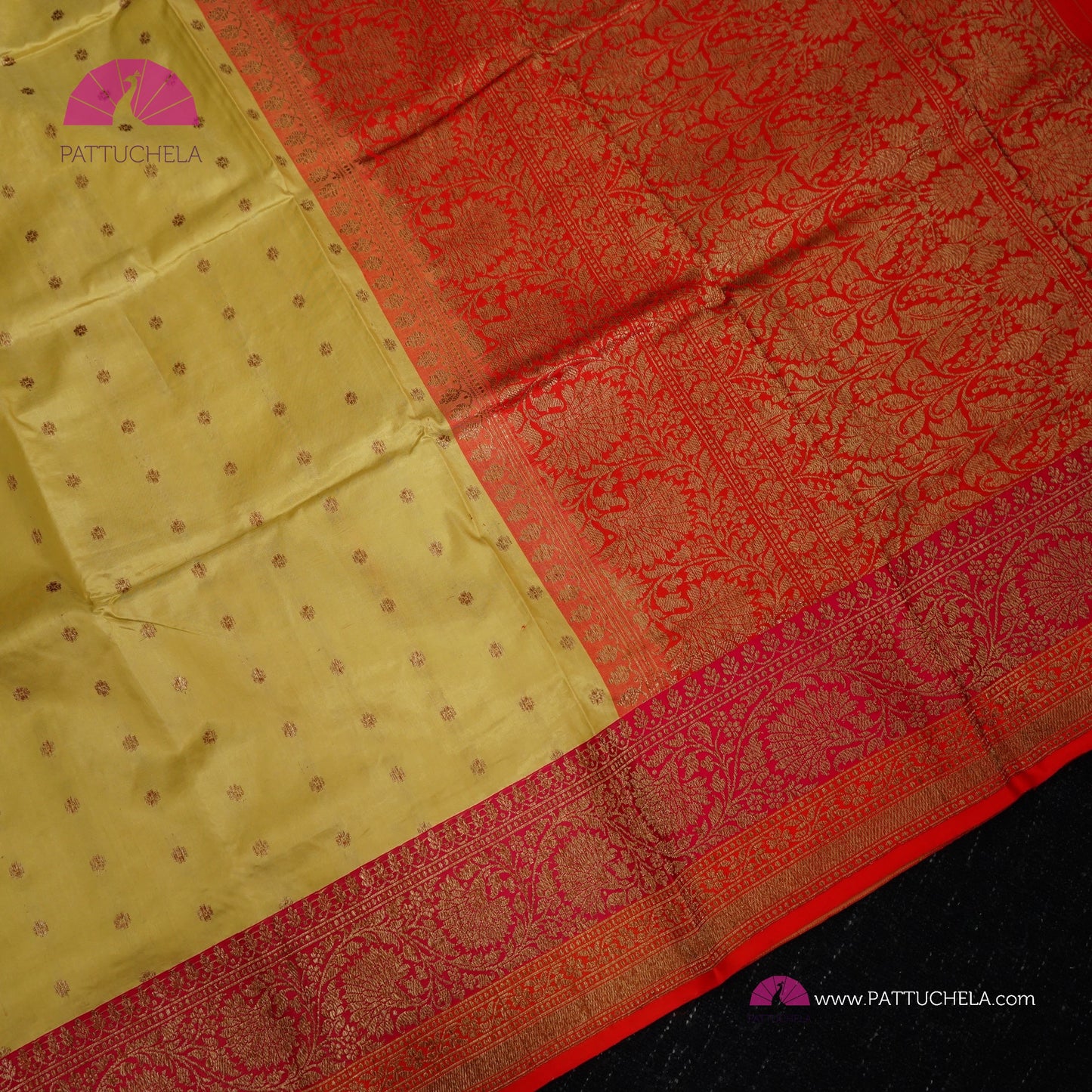 Pure Banarasi Katan handloom Silk in Beige Cream and Fuchsia Pink Orange Zari Border