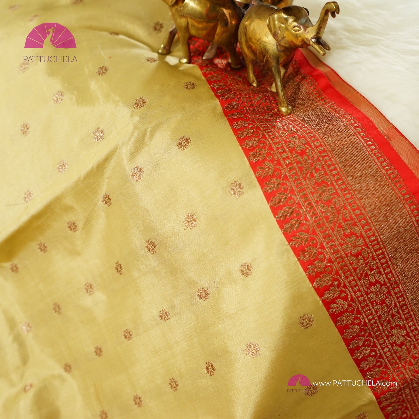 Pure Banarasi Katan handloom Silk in Beige Cream and Fuchsia Pink Orange Zari Border