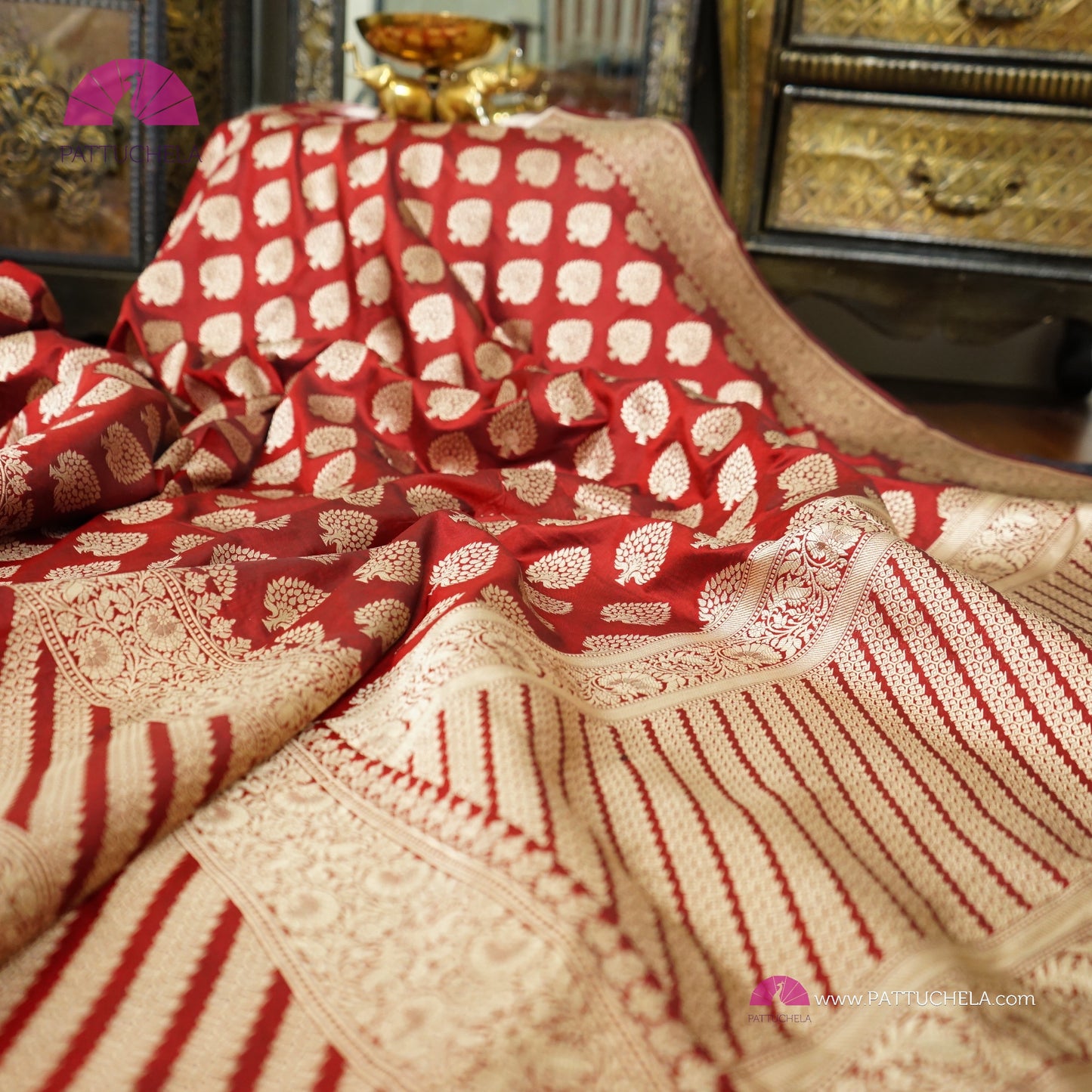 Pure Maroon Red Banarasi Katan Handloom Silk Saree