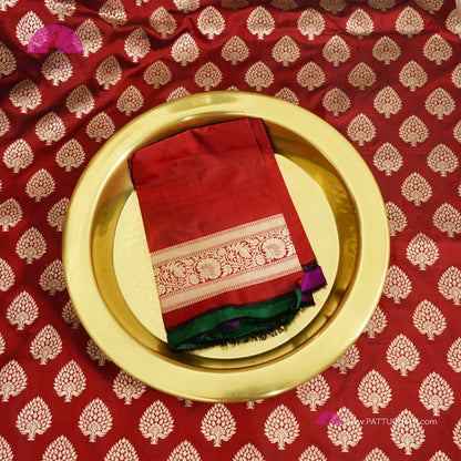 Pure Maroon Red Banarasi Katan Handloom Silk Saree