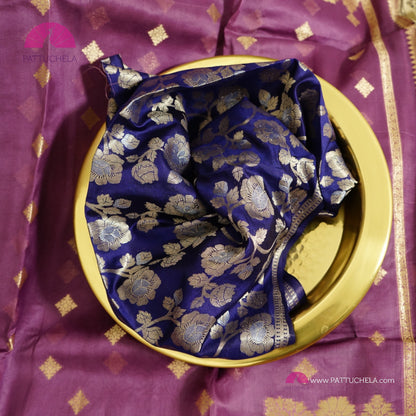 Purple Banarasi Kora Handloom Silk Saree with Diamond Paithani Koniya Borders