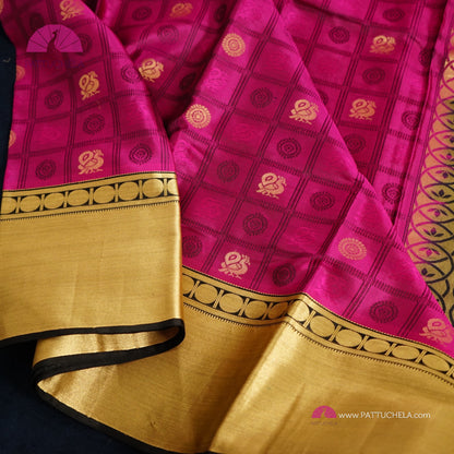 Majenta Kanchipuram Handloom SILK MARK CERTIFIED Saree with Gold Bavanchi Borders