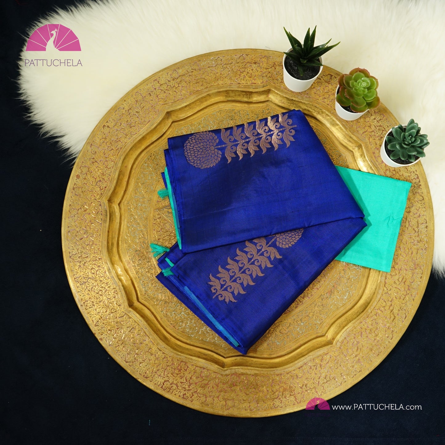 Pure Blue Kanchipuram Borderless Soft Silk Saree with floral Zari Motifs | Party Wear | SilkMark Certified | PattuChela