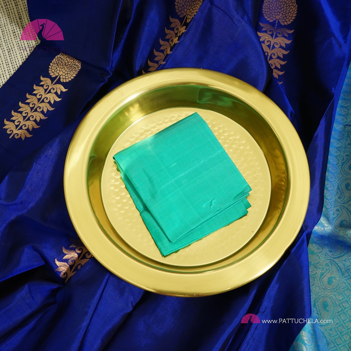 Pure Blue Kanchipuram Borderless Soft Silk Saree with floral Zari Motifs | Party Wear | SilkMark Certified | PattuChela