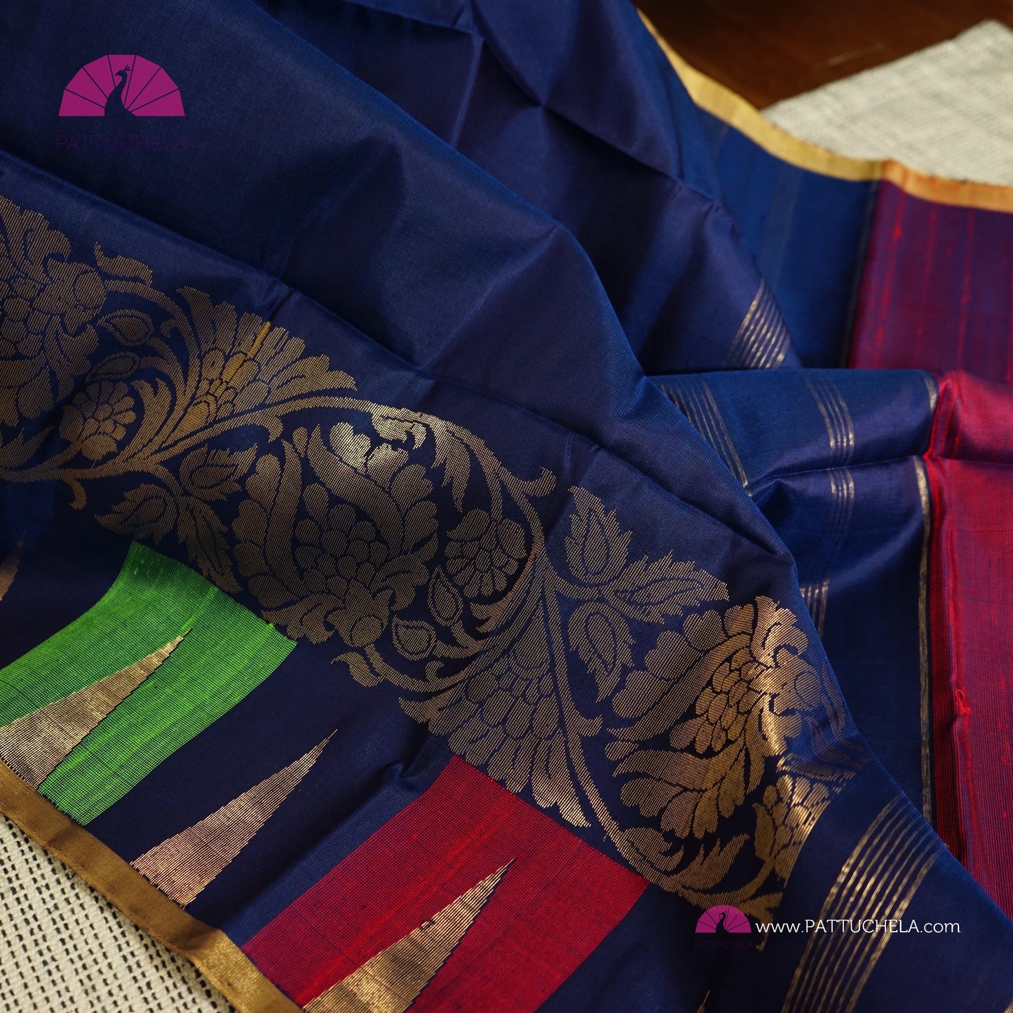 Pure Blue Kanchipuram Handloom SILK MARK CERTIFIED Saree with multicolour Temple border