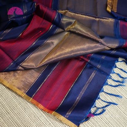 Pure Blue Kanchipuram Handloom SILK MARK CERTIFIED Saree with multicolour Temple border