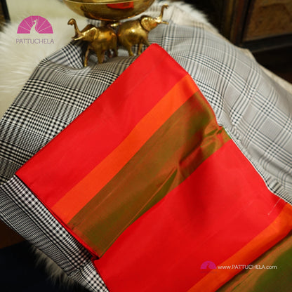 Black & White Checked Kanchipuram Handloom SILK MARK CERTIFIED Saree with mullticoloured borders