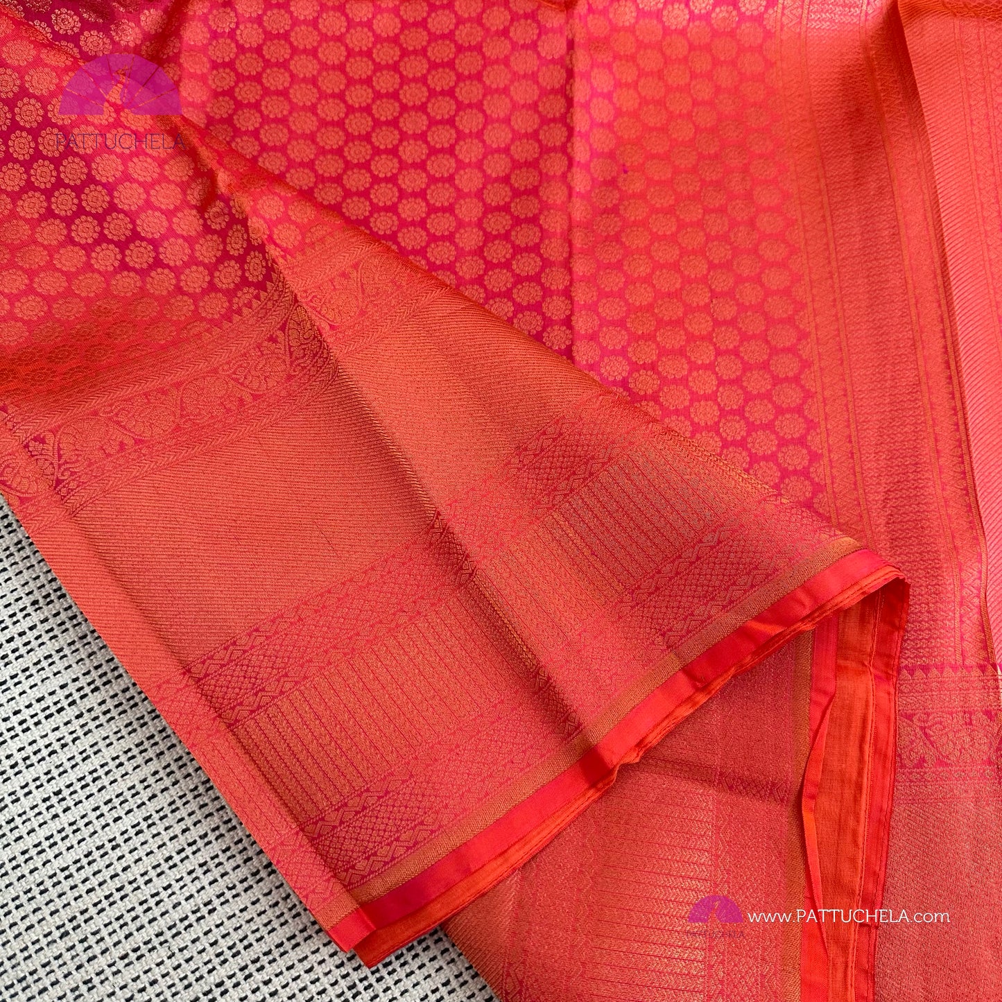 Peach Pink Kanchipuram Wedding Handloom SILK MARK CERTIFIED Saree with brocade weaves