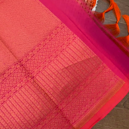 Peach Pink Kanchipuram Wedding Handloom SILK MARK CERTIFIED Saree with brocade weaves